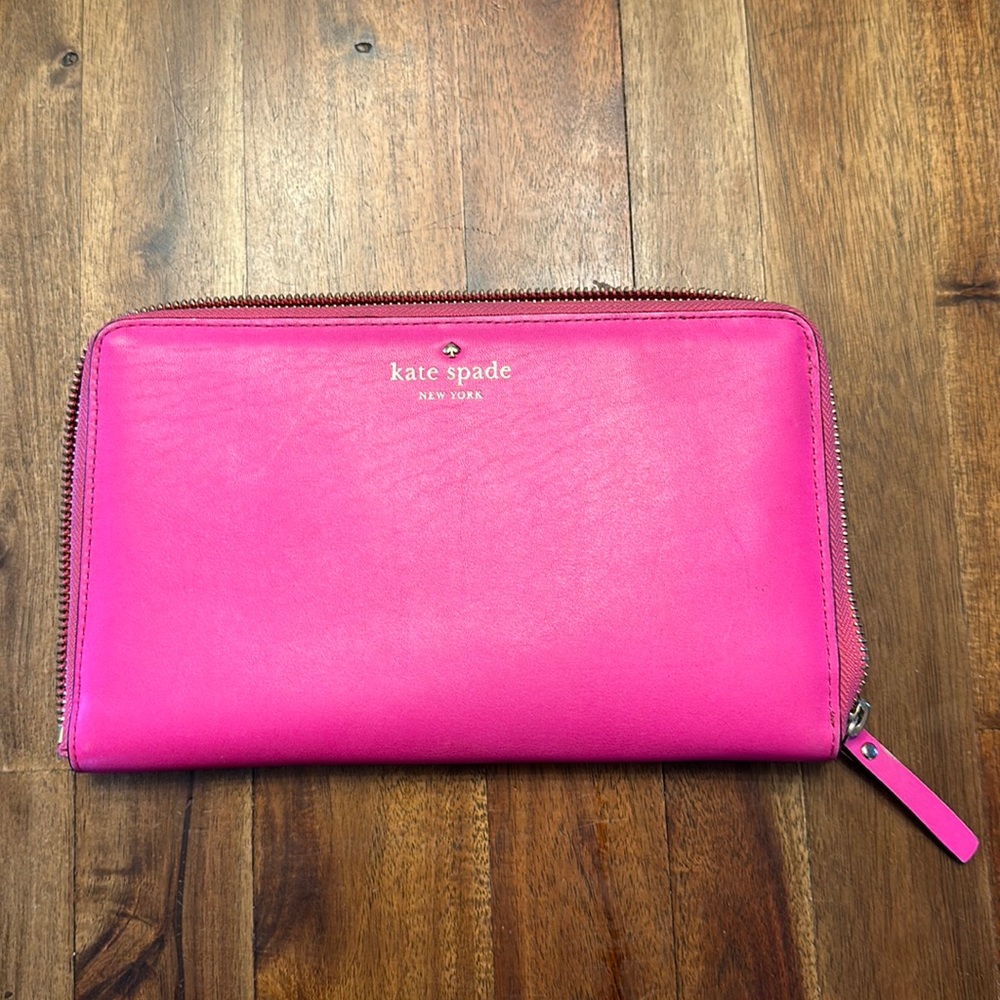 Kate Spade Pink Newbury Lane Talla Saffiano Leather Large Travel Wallet Clutch